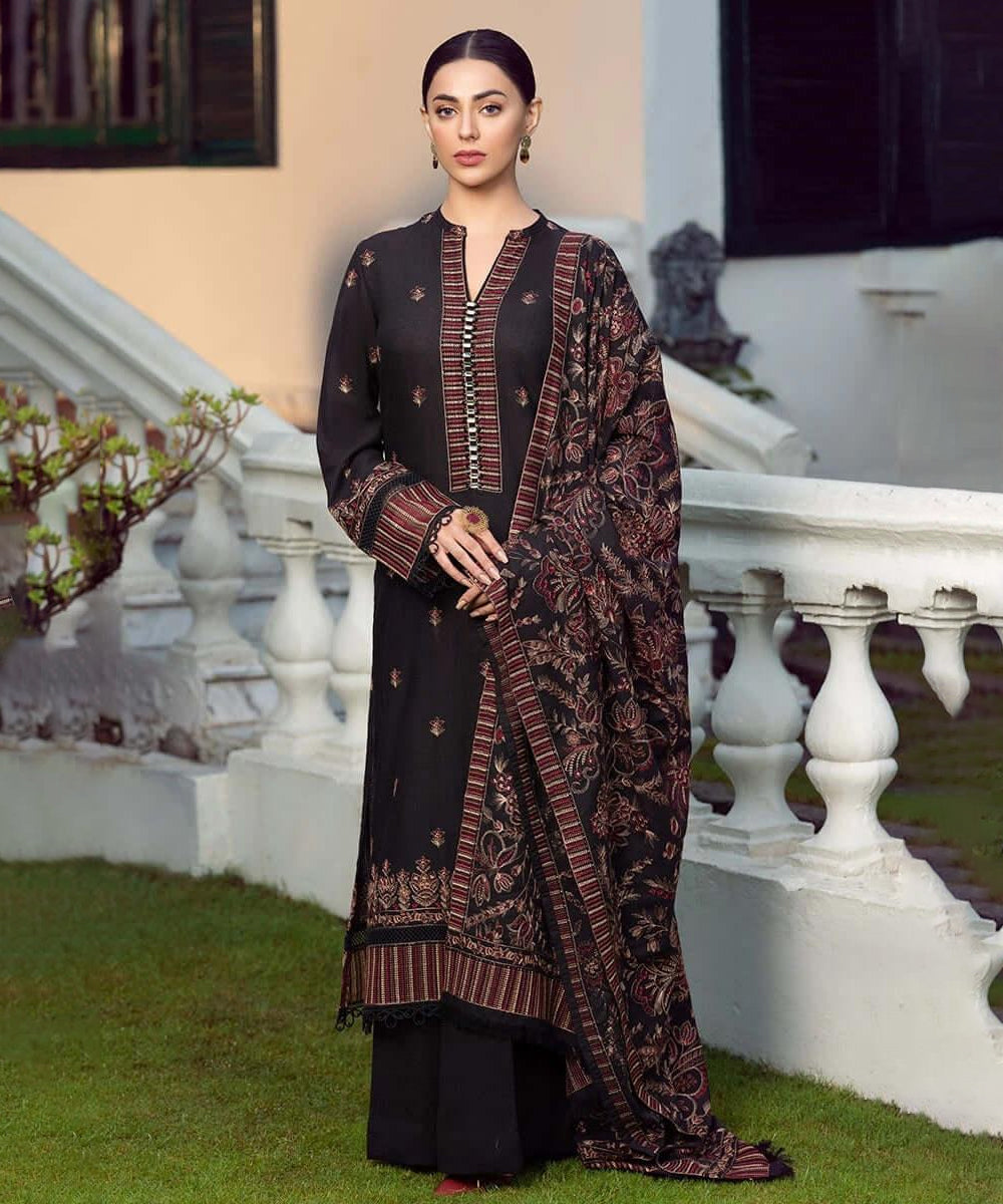 Dhanak-3PC Embroidered Shirt with Dhanak Embroidered Shawl-